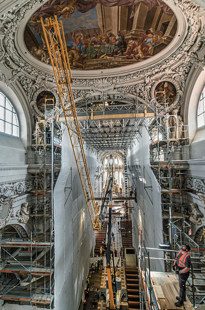 Liebherr L1 fast-erecting crane at work inside Passau Cathedral